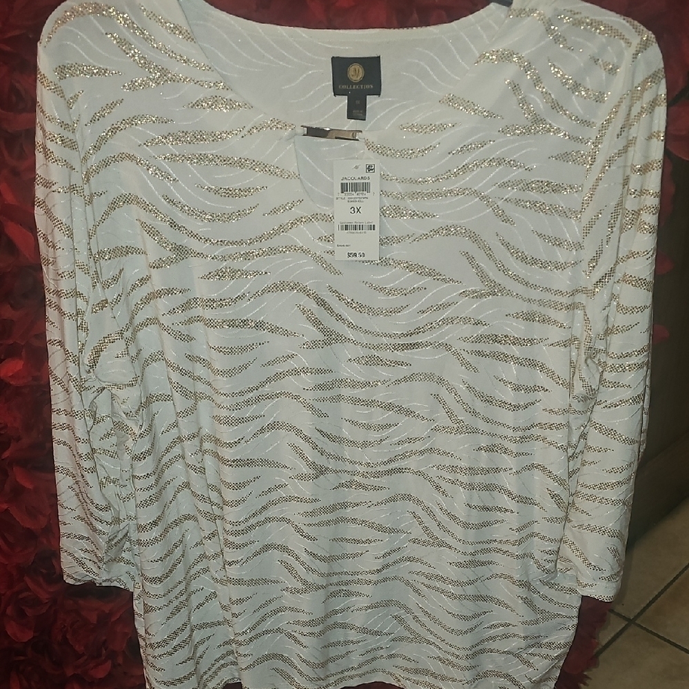 JM Collection NWT Women's Ivory and Metallic Blouse Size 3X